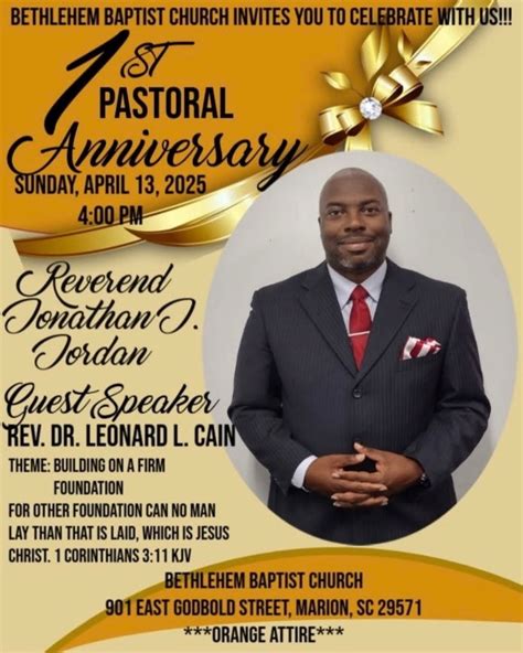 The First Anniversary of Pastor Jonathan Jordan, 901 E Godbold St ...