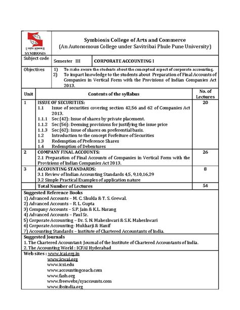 Corporate Accounting I - Symbiosis College of Arts and Commerce (An ...