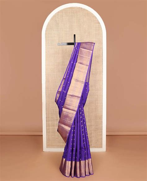 Violet zari buttas Vasundhara silk mix saree, traditional zari border