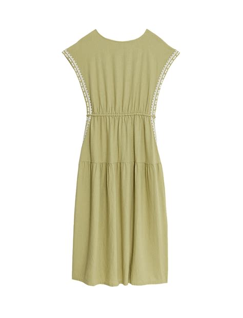 Buy Linen Rich Embroidered Tie Waist Midi Dress at Marks & Spencer