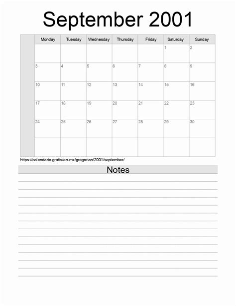 Calendar September 2001