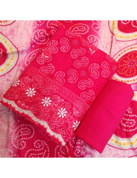 Set 11-19th Jan - Soft Radish Pink Bandhani Rayon - Elegent embroidery ...