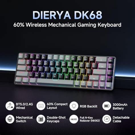 Keyboard Dierya DK68 60% Wireless Mechanical Gaming Keyboard | 3 Modes ...