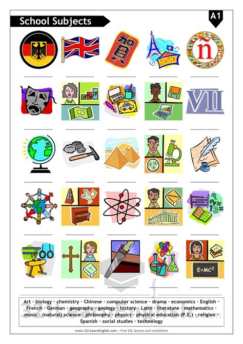 321 Learn English.com: ESL vocabulary: school subjects (basic) (Level: A1)