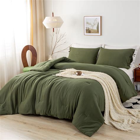 Amazon.com: Litanika Dark Olive Green Comforter Set Full, 3 Pieces ...