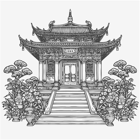Line art of a buddhist temple | Premium AI-generated vector