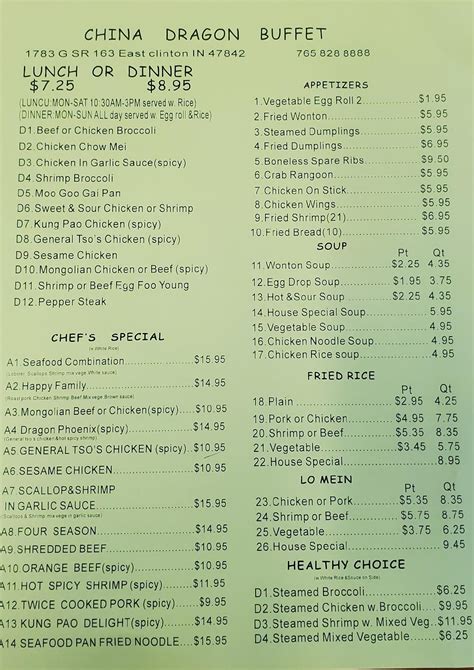Menu at China Dragon Restaurant, Clinton