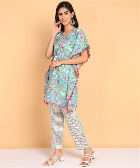 BLOCKS OF INDIA Co ords Set in Pure Cotton Turquoise flower – Blocks Of ...