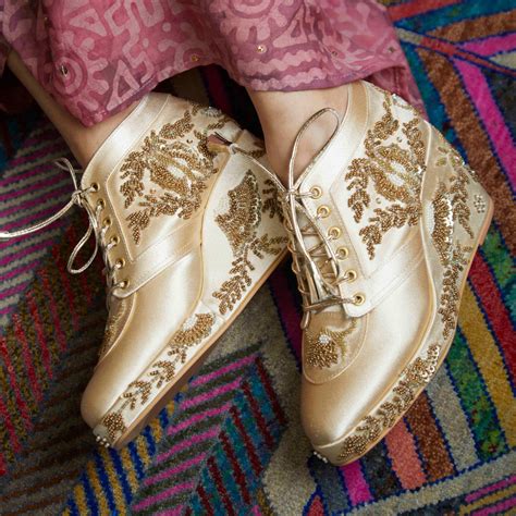 Gold Satin Embroidered Bridal Sneaker Wedges - Customized Wedding Shoe ...