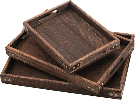 TOPZEA 3 Pack Rustic Wood Serving Tray with Handle, India | Ubuy