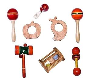 Channapatna Toys Wooden Montessori Maraca Rattles & Neem Wood Teethers ...