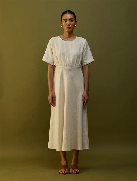 Fumi Bias Skirt Stripe Linen Dress - Off White – Manan