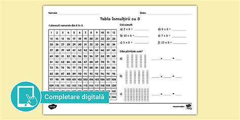 Tabla înmulțirii cu 8 - Fișă de lucru Twinkl România