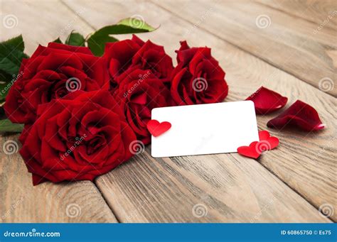 Red Roses and Greeting Card Stock Photo - Image of birthday, flora ...