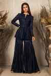 Buy Blue Net, Crepe, Sofiya Geometric Embellished Peplum Kurta Sharara ...