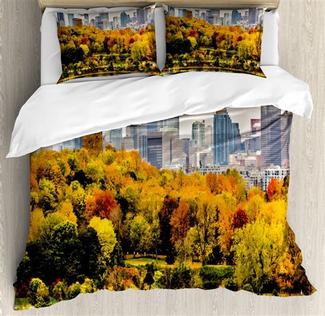 Fall Duvet Cover Set Queen Size, Montreal Downtown Skyscrapers Autumn ...