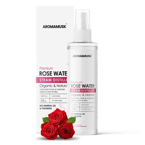 Buy AromaMusk 100% Organic & Natural Rose Water for Face & Skin - 100ml ...