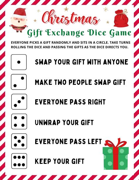 Christmas gift exchange dice game printable christmas party games ...