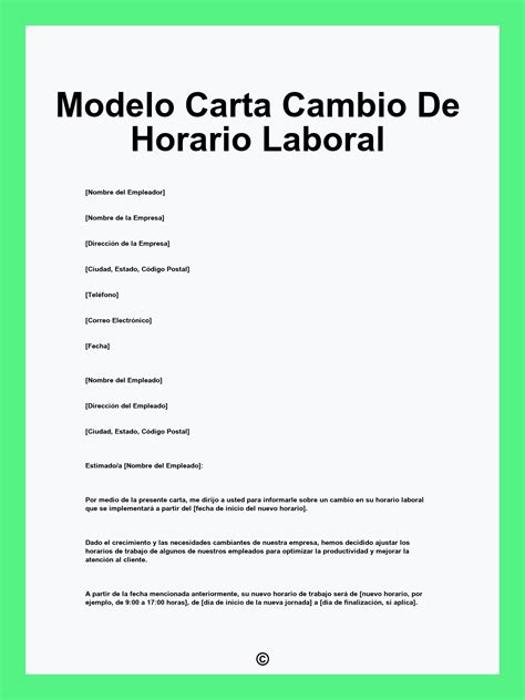 Modelo Carta Cambio De Horario Laboral