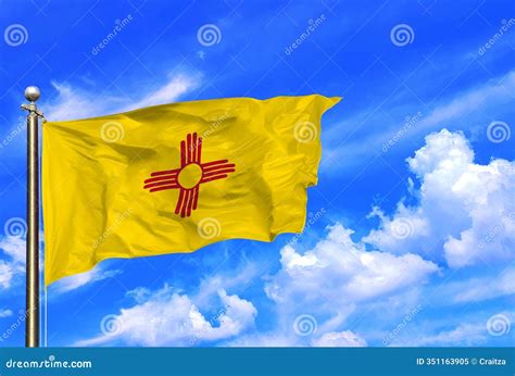 New Mexico S Zia Sun Symbol Flag Waving in the Clear Sky Stock Image ...