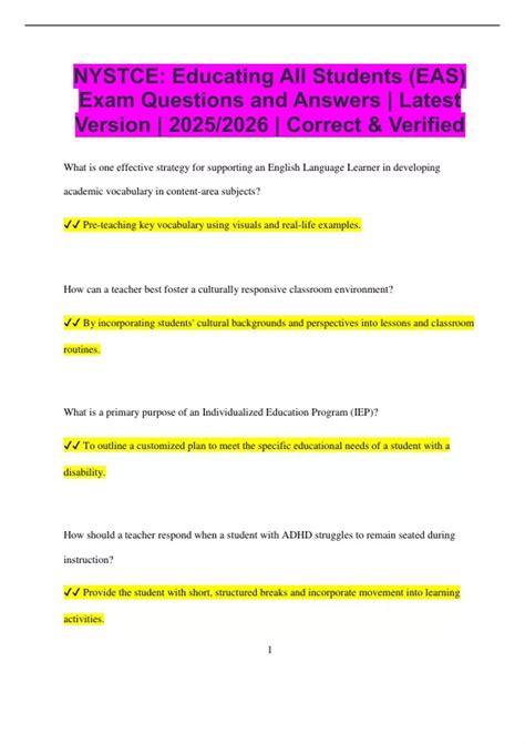 NYSTCE: Educating All Students (EAS) Exam Questions and Answers ...