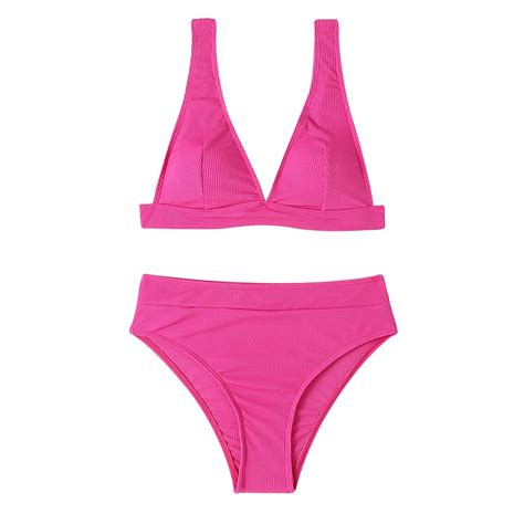 WREESH Womens Two Piece Swimsuit High Cut Bikini Fashion Solid Swimwear ...
