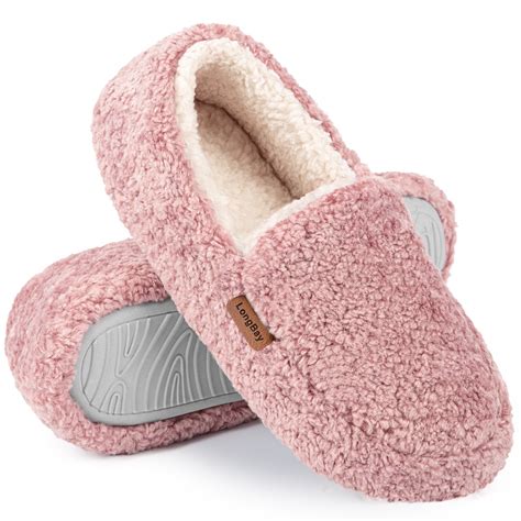 LongBay Women's Fuzzy Memory Foam Slippers Warm Cozy Shearling House ...