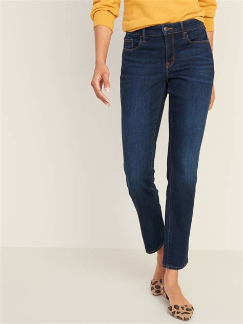 Mid-Rise Dark-Wash Power Slim Straight Jeans for Women | Old Navy