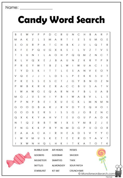 Candy Word Search Printable