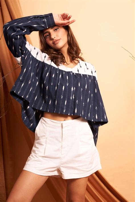 Patch Embroidered Pleated Crop Top| Western Era