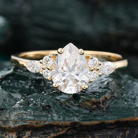 Tear Drop Wedding Ring, Moissanite Engagement Ring Pear Shape, Art Deco ...