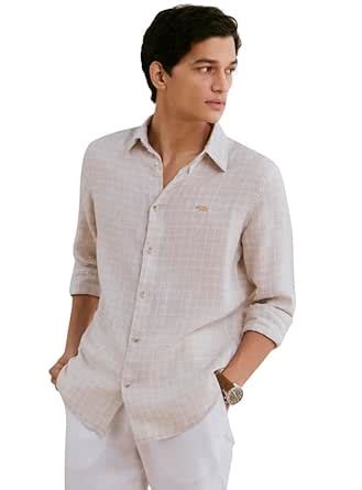 Andamen Men's Casual Linen Woven Slim Fit Shirt Beige : Amazon.in ...