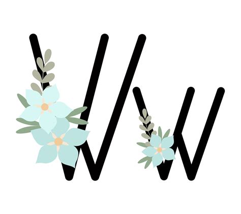 letra w de inglés, latín alfabeto mayúsculas, minúsculas decorado con ...