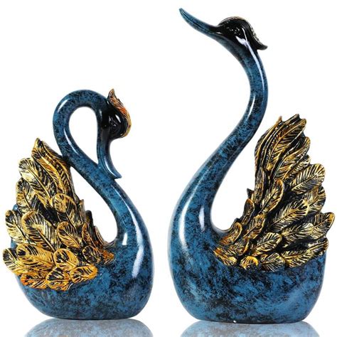 2pcs Swan Statues Couple's Home Decorations For Living Room Decor And ...