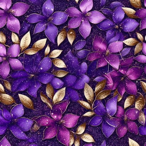 Premium AI Image | Purple and gold flowers with glitter leaves on a ...