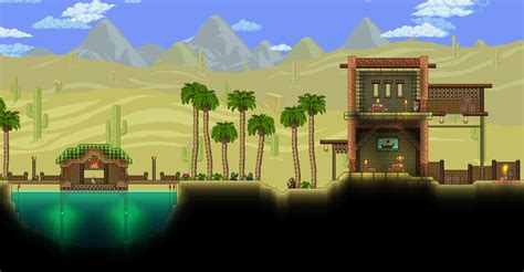 Desert themed building and fishing spot : Terraria