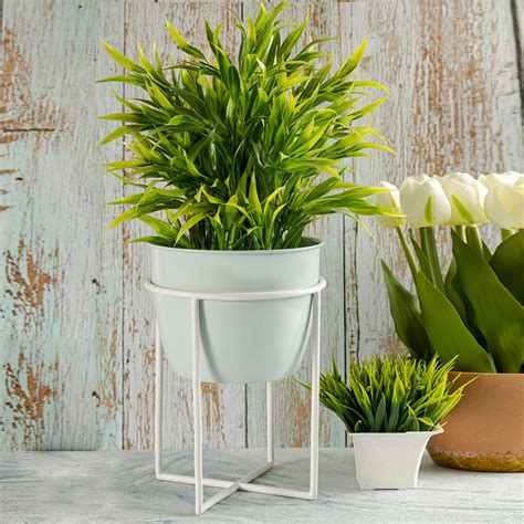 Blue Metal Table Planter with Stand | Indoor Plants & Flowers – Metalsmith