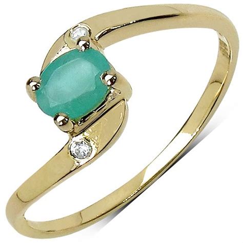 Johareez 0.38cts Emerald & White Topaz Silver Gold Plated Ring for ...