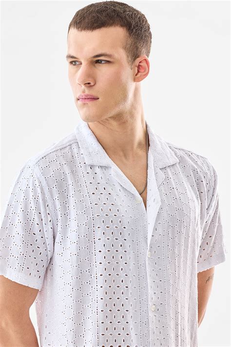 Buy Men's White Self-Design Box Fit Shirt Online | Snitch – SNITCH