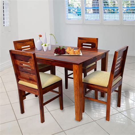 HANDWOOD FURNITURE Premium Sheesham Wood Dining Table(45x30) with 4 ...