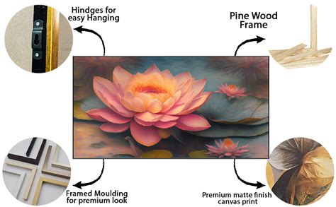 DEKORSTATION Pink Lotus Flower Floating Frame Canvas Wall Painting for ...