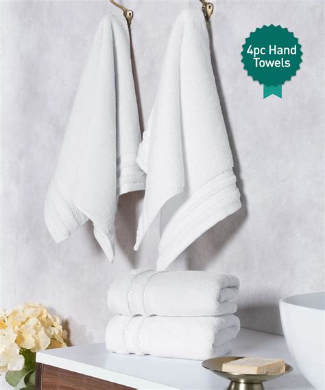 Luxury 4 PC Hand Towel Set, White|625 GSM Cotton|Anti Microbial ...
