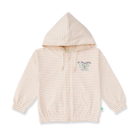 "Girls' Striped Zip-Up Hoodie – Beige with Butterfly Embroidery & Fron ...