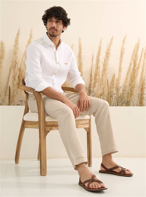 Buy Sand Stripe Linen Pants | Casual Khaki Stripes Pants for Men Online ...