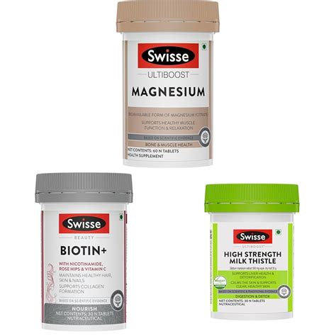 Swisse Magnesium 60 Tablets (1 Tablet Per Serving) & Swisse Biotin (30 ...