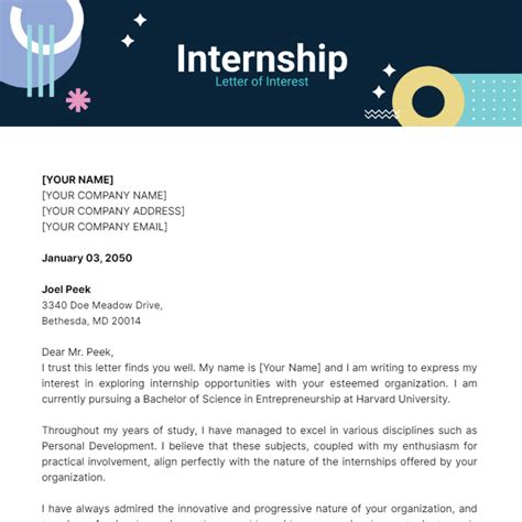 Internship Letter of Interest Template - Edit Online & Download Example ...