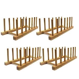 INNERNEED Bamboo Wooden Plate Racks Dish Stand Holder Kitchen Storage ...