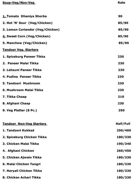 Menu at Spiceburg-Indian,chinese and kebabs, Noida