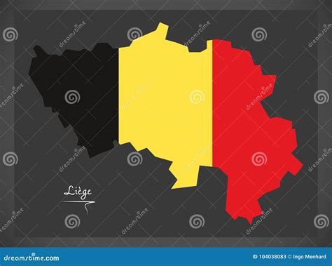 Liege Map of Belgium with Belgian National Flag Illustration Stock Vector - Illustration of ...