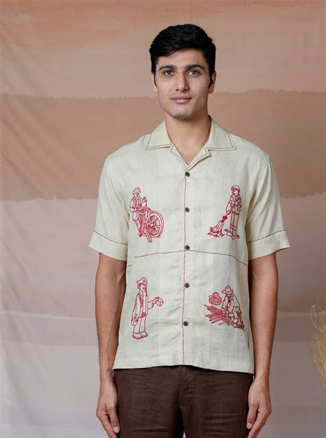 HANDS AT WORK - HAND EMBROIDERED UNISEX LINEN SHIRT – Houseofcultura